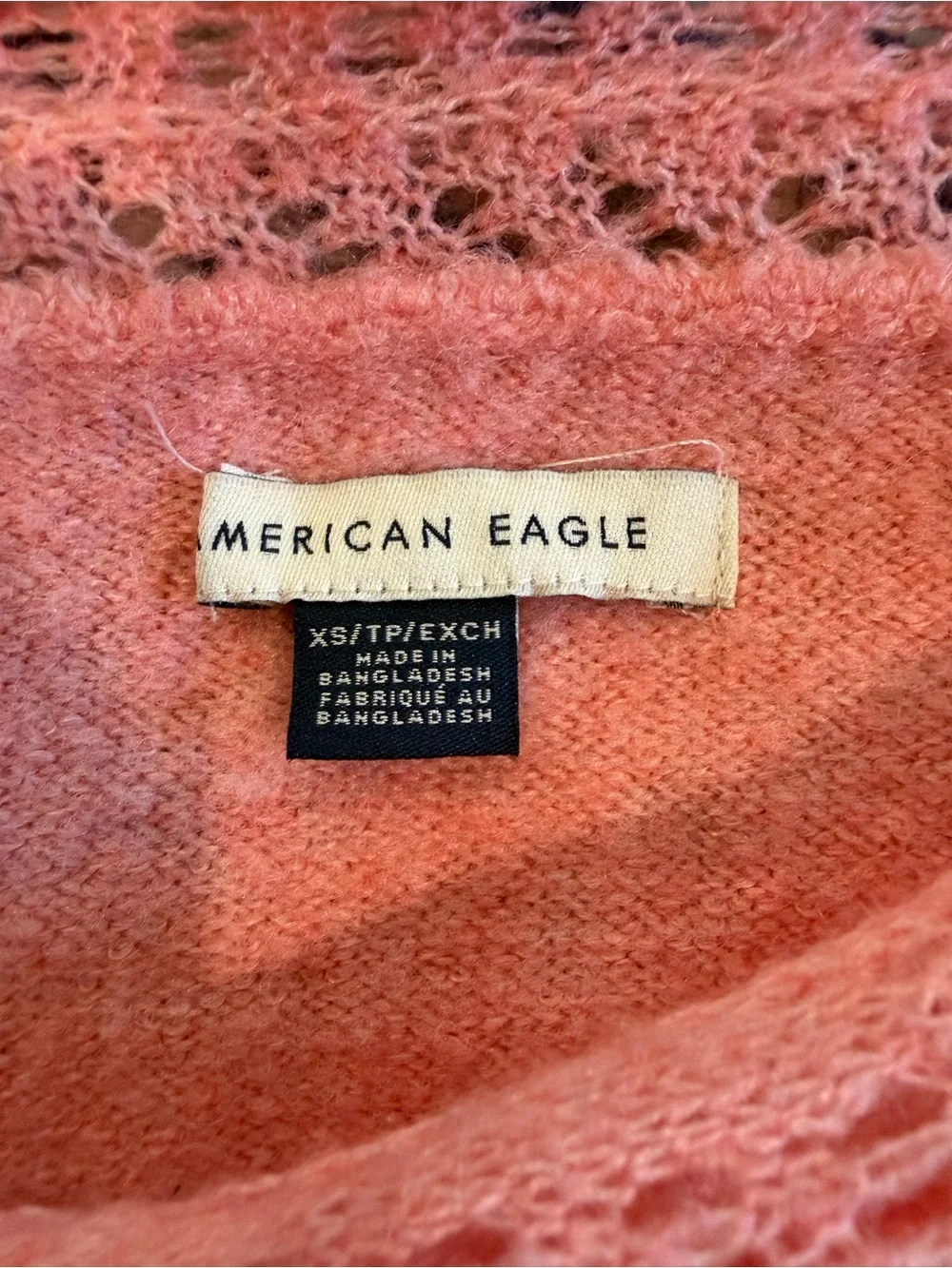 American Eagle Women's Crewneck Open-Stitch Pink Sweater